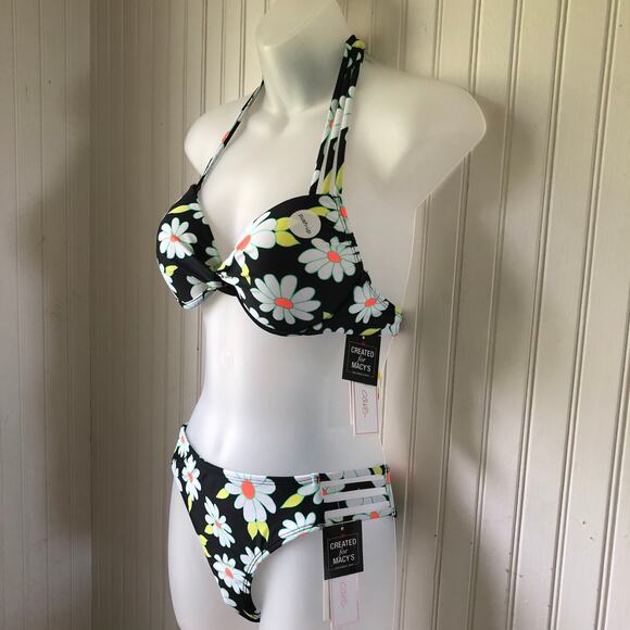 SALT + COVE Juniors Daisy Strappy Underwire Push Up Top Hipster Bottoms Size Med - Picture 4 of 7